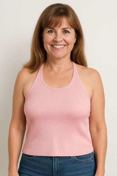 BP Women's Peach Ribbed Halter Tank Top Size M/L Casual Spring - Picture 2 of 6